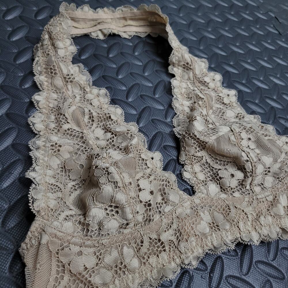 Free People Intimately Lace Halter Bralette Nude Beige Boho Festival Bra